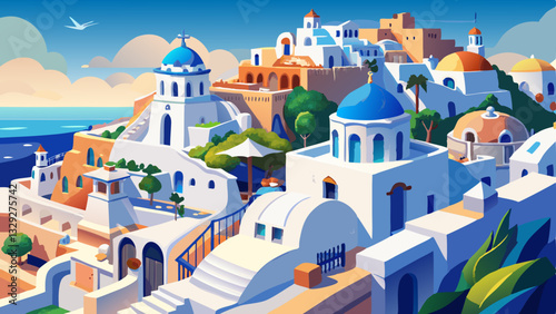 White architecture of Oia village on Santorini island, Greece