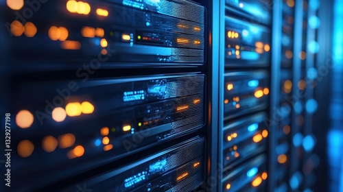 Modern server rack filled with high-tech equipment in a data center for efficient information storage