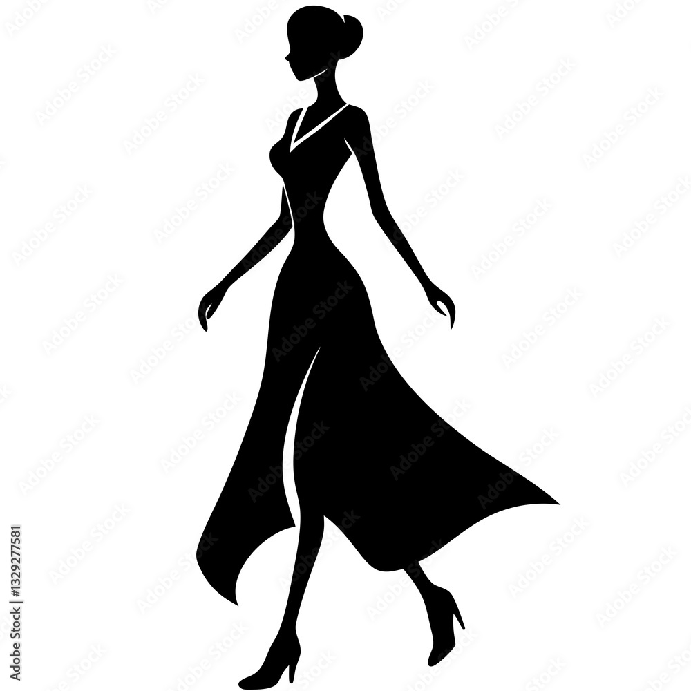 Fototapeta premium Woman black silhouette vector, Simple silhouette Design vector icon with white background. Woman activity vector, Human vector 