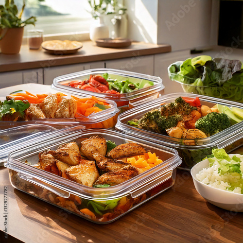 Obraz na płótnie Well-organized meal prep setup with nutritious meals w salonie