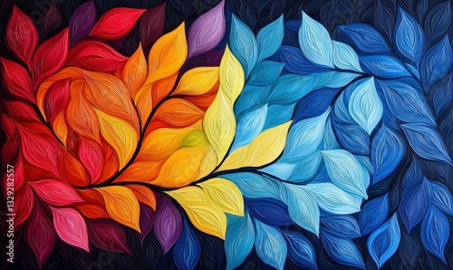 Wallpaper Mural An abstract floral art with a blend of vibrant, colorful leaves creates a stunning visual texture. Torontodigital.ca