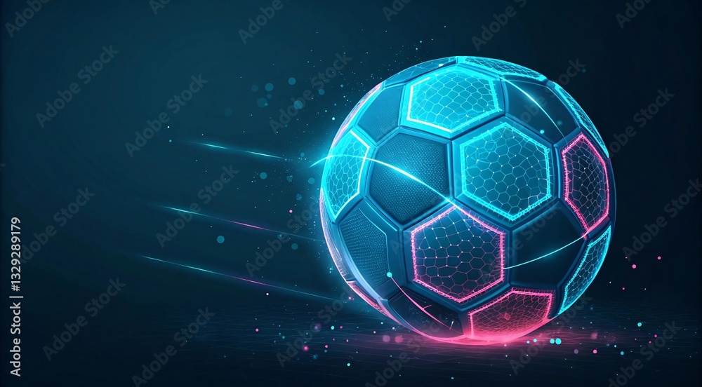 Fototapeta premium Futuristic Neon Soccer Ball with Holographic Design & Glow V4