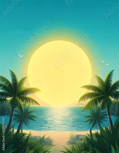 sunset and palm trees with copy space 