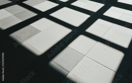 Crisscrossing shadows cast from window frame on tiled floor  geometric pattern  tiles  black and white abstract patterns