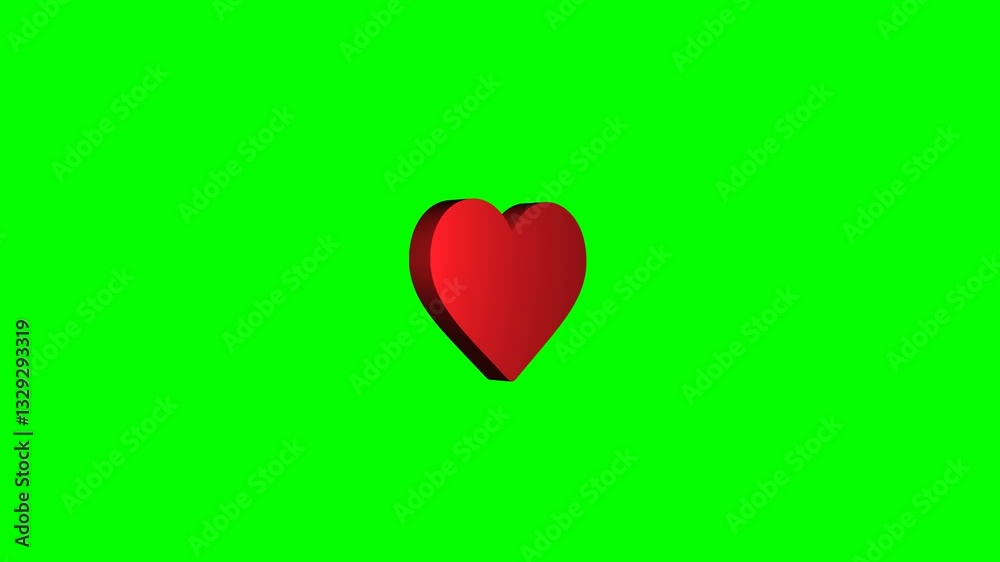 3d red heart animation on green screen background, Chroma key 3d red heart animation on green screen background, Chroma key