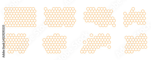 Propolis Honeycomb logo icon set. Honey comb structure pattern. Honey, pollen, wax, parchment and bee products. Stock vector illustration isolated on white background.