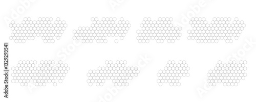 Propolis Honeycomb structure pattern set. Honeycomb logo icon. Honey, pollen, wax, parchment and bee products. Stock vector illustration isolated on a white background.