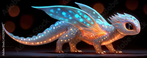 Discover the mesmerizing beauty of a Titan dragon with bioluminescent patterns, a stunning creature reminiscent of a lost world, captured in this enchanting image Behold the intricate details of its