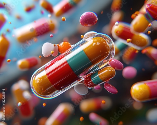 Experience groundbreaking medication delivery with this microscopic view of a time-release smart capsule dissolving in the stomach Nanotechnology drug delivery ensures targeted treatment and enhanced