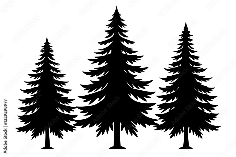 Naklejka premium pine tree set line art silhouette vector illustration
