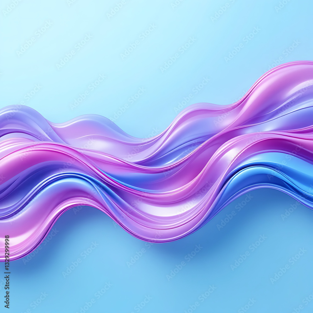 Fototapeta premium close up, Light blue abstract background. Abstract background featuring 3d shiny plastic waves in vibrant purple, pink, and blue hues. Colorful abstract background