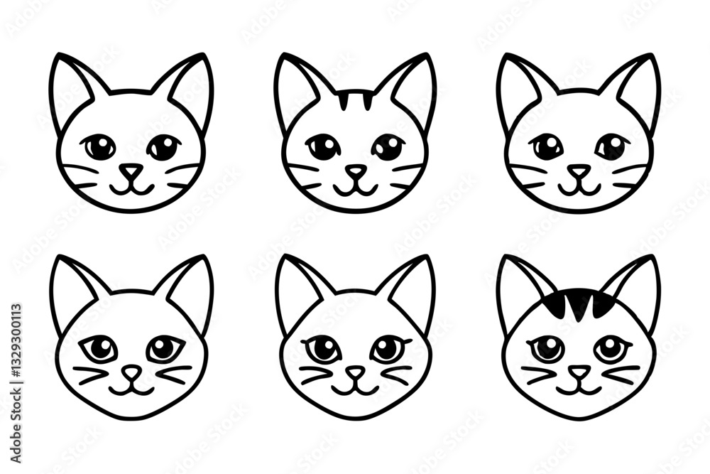 Fototapeta premium cat head icon set line art silhouette vector illustration