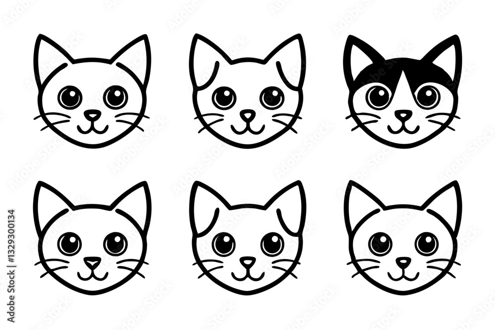 cat head icon set line art silhouette vector illustration cat head icon set line art silhouette vector illustration