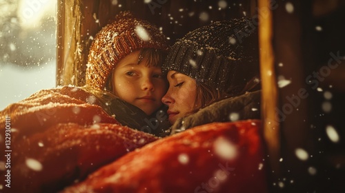 Warm Embrace in Snowy Wonderland: Two Loved Ones Cozy Together