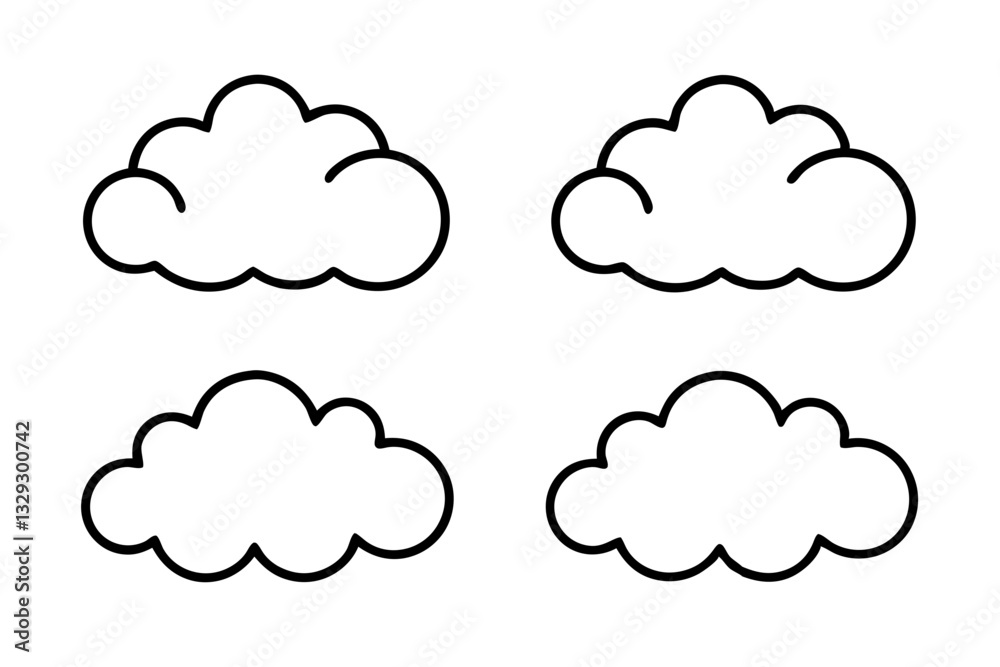 cloud icon set line art silhouette vector illustration cloud icon set line art silhouette vector illustration