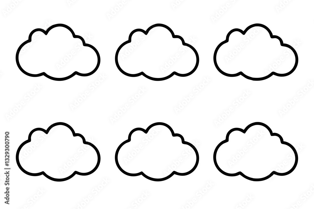 cloud icon set line art silhouette vector illustration cloud icon set line art silhouette vector illustration