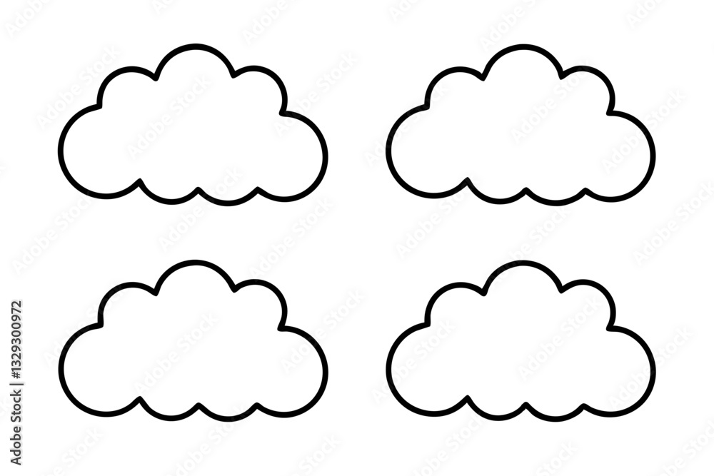 cloud icon set line art silhouette vector illustration cloud icon set line art silhouette vector illustration