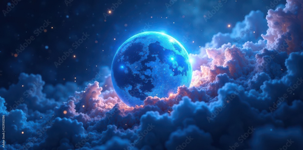 Intense blue energy sphere, swirling cosmic field , night, swirling Intense blue energy sphere, swirling cosmic field , night, swirling