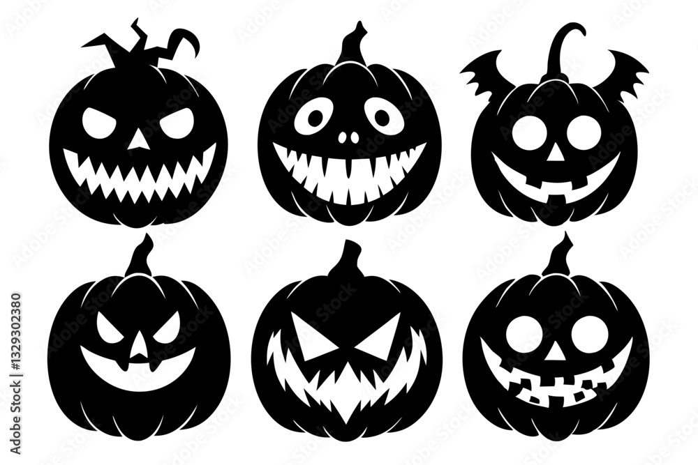 halloween horror pumpkin set line art silhouette vector illustration halloween horror pumpkin set line art silhouette vector illustration
