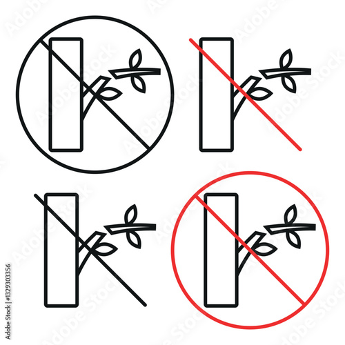 Do not break tree branches line icon editable stroke red round prohibition signs vector illustration for environmental landscaping companies educational materials reminder to protect green spaces sign
