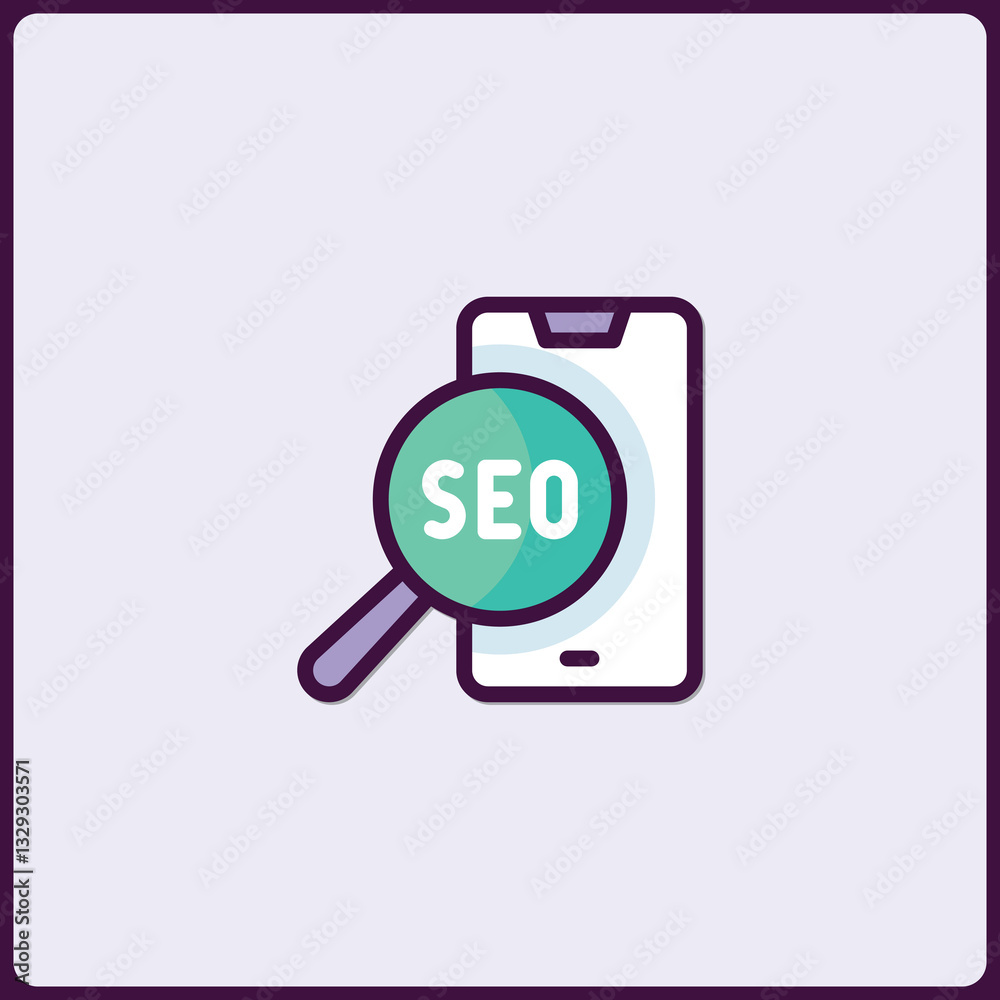 Modern SEO analysis on a mobile device, represented by magnifying glass Modern SEO analysis on a mobile device, represented by magnifying glass