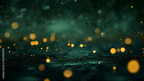 Abstract dark green background with triangles and bokeh lights, 3D rendering, HD. 