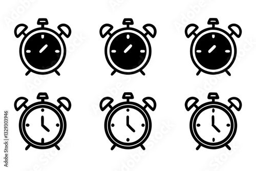 retro alarm icon set line art silhouette vector illustration