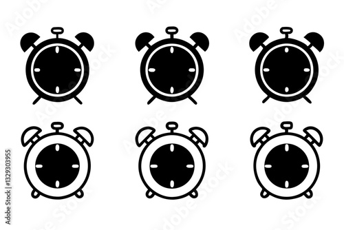 retro alarm icon set line art silhouette vector illustration