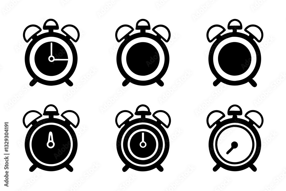 retro alarm icon set line art silhouette vector illustration retro alarm icon set line art silhouette vector illustration