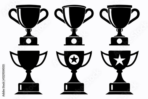 trophy icon set line art silhouette vector illustration