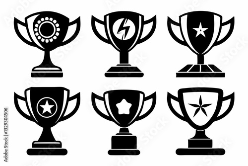 trophy icon set line art silhouette vector illustration