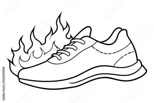 fiery running shoes line art silhouette vector illustration