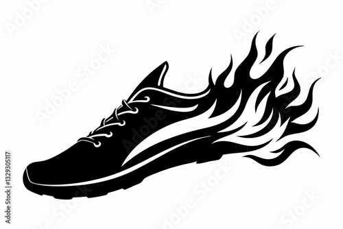 fiery running shoes line art silhouette vector illustration