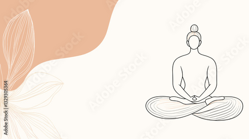 Minimalist yoga and meditation illustration with floral elements