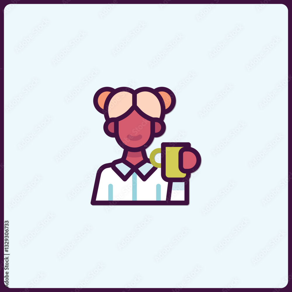 Stylized icon of a woman enjoying beverage break in simple illustration Stylized icon of a woman enjoying beverage break in simple illustration