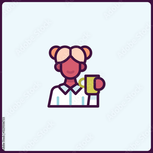 Stylized icon of a woman enjoying beverage break in simple illustration