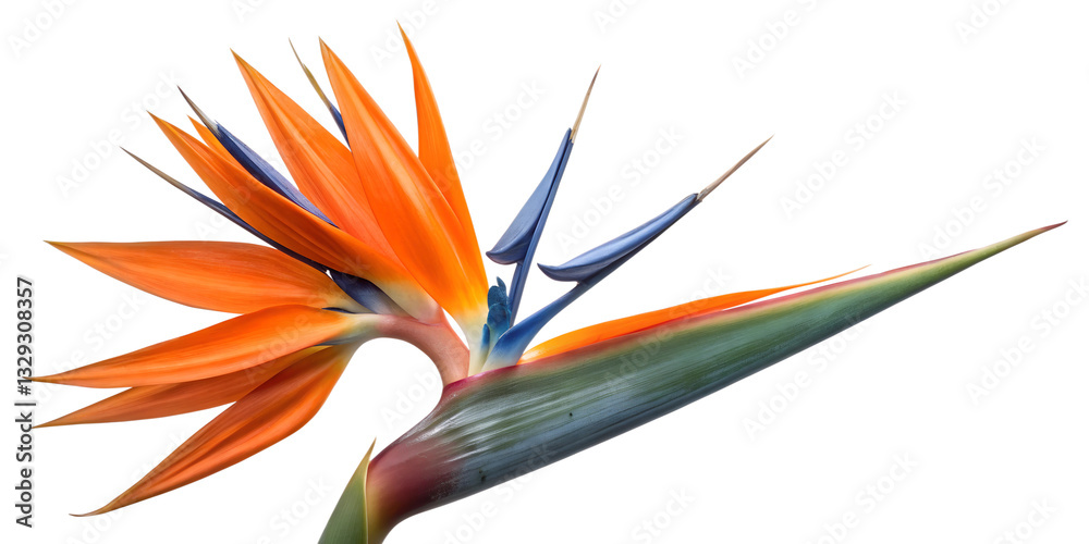 Obraz premium Vivid bird of paradise flower showcasing striking orange and blue hues in a tropical garden setting PNG transparent, stickers,
