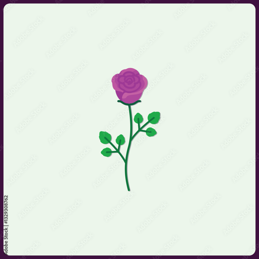 Naklejka premium Charming flat illustration of a single rose with green stem and leaves