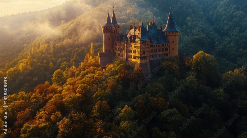 Majestic Castle Illuminated by Golden Light Majestic Castle Illuminated by Golden Light