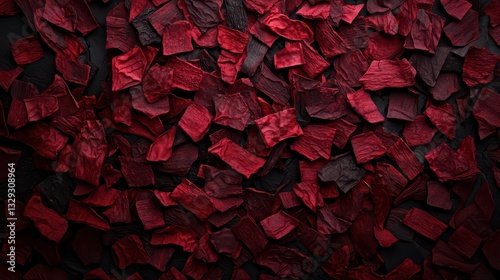 Vibrant red dried petals on a dark background