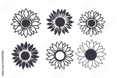 Sunflower Silhouette Set Vector Graphic Clipart Isolated Illustration
