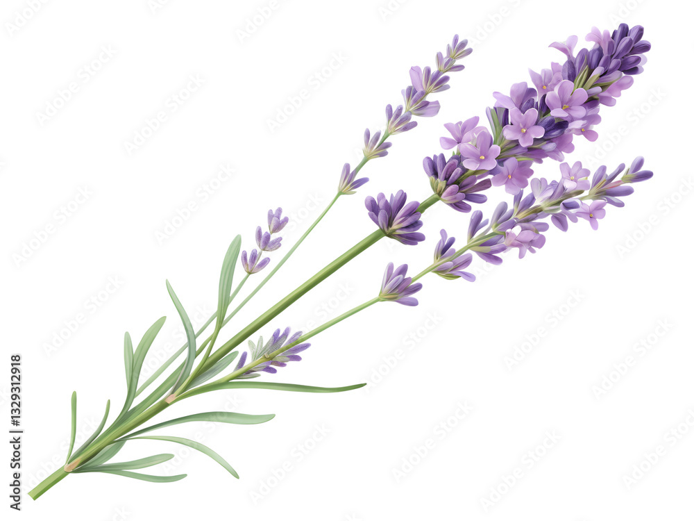 Obraz premium Soft purple lavender sprig showcasing natural realism and delicate hues for a calming aesthetic PNG transparent stickers,