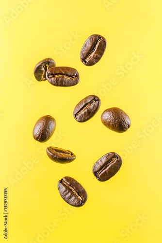 Wallpaper Mural Dynamic shot of roasted coffee beans floating in mid-air against a bold yellow background, symbolizing energy and freshness.

 Torontodigital.ca