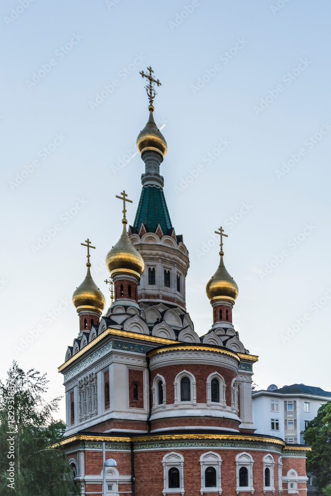 View of ornate Orthodox Church of St. Nicholas with beautiful golden domes, Vienna, Austria. View of ornate Orthodox Church of St. Nicholas with beautiful golden domes, Vienna, Austria.