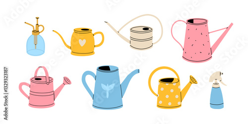 watering can, sprayer, spray gun vector clip art set.