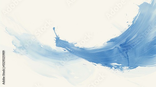 An abstract painting with a single blue brushstroke on a white background.