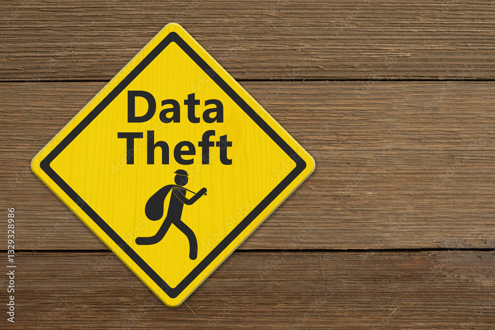 Data Theft warning with thief sign