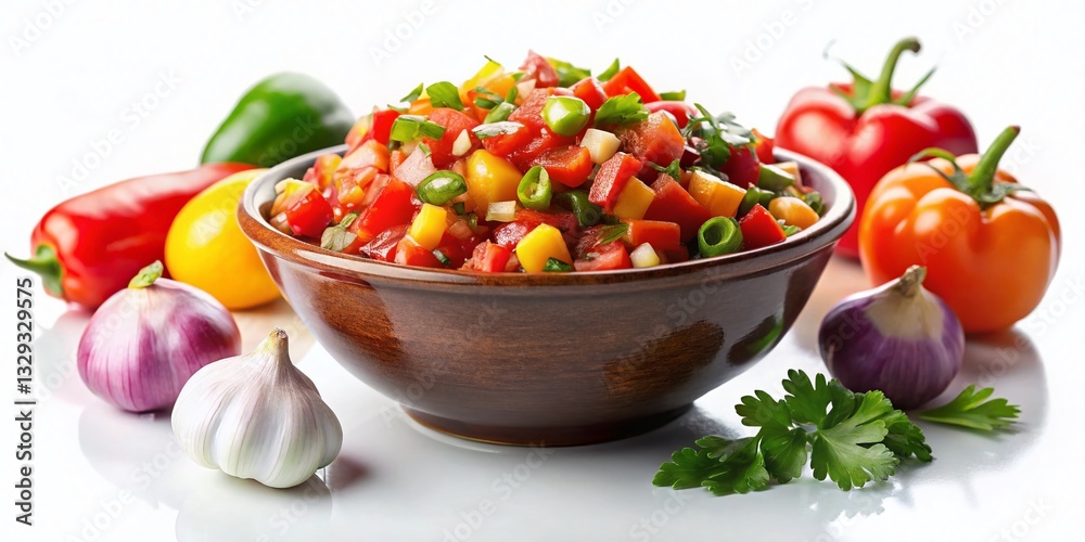 Fresh Mexican Salsa in Bowl, Close-up on White Background - Vibrant Homemade Recipe Fresh Mexican Salsa in Bowl, Close-up on White Background - Vibrant Homemade Recipe
