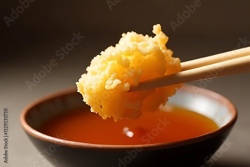 Delicious tempura dipping sauce japanese cuisine food photography indoor setting close-up flavor