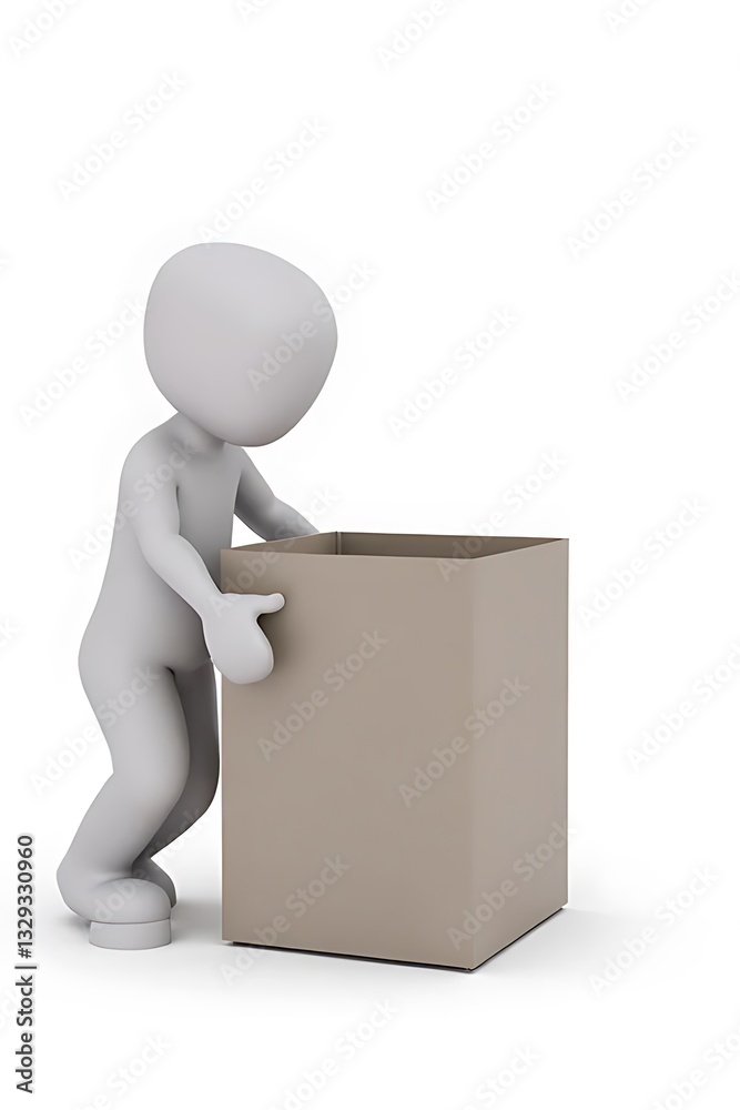 Worker lifting box in office 3d animation minimalist environment conceptual viewpoint Worker lifting box in office 3d animation minimalist environment conceptual viewpoint